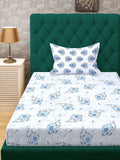 Myntra Elegant Homes Blue & White Floral 400 TC Single Bedsheet with 1 Pillow Covers