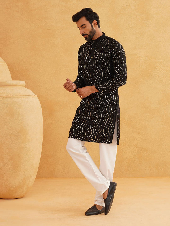 SOJANYA Embroidered Sequinned Pure Cotton Kurta With Churidar