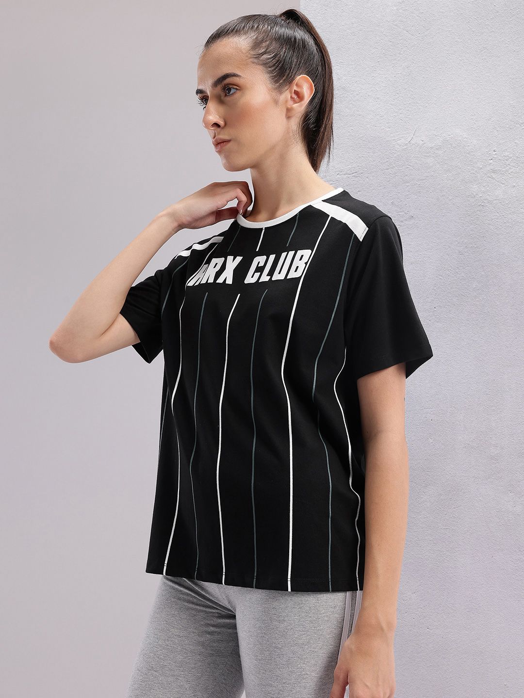 HRX by Hrithik Roshan Brand Logo Striped Lifestyle T-shirt