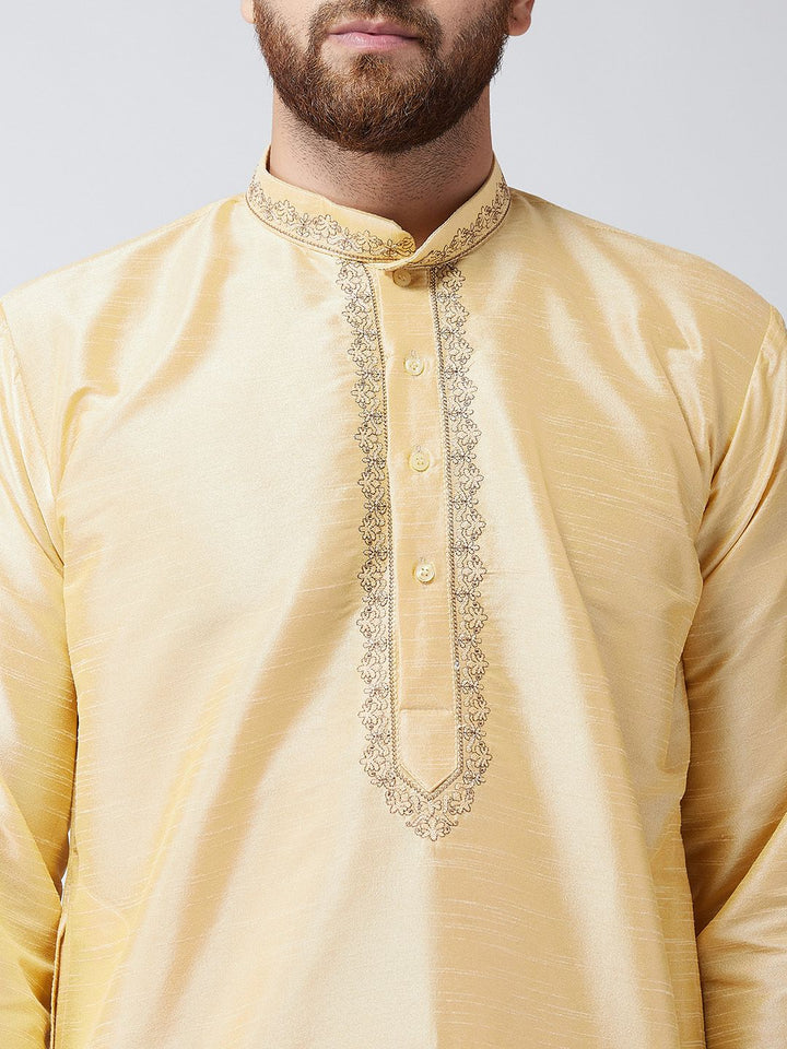 SOJANYA Men Gold-Toned Embroidered Straight Kurta