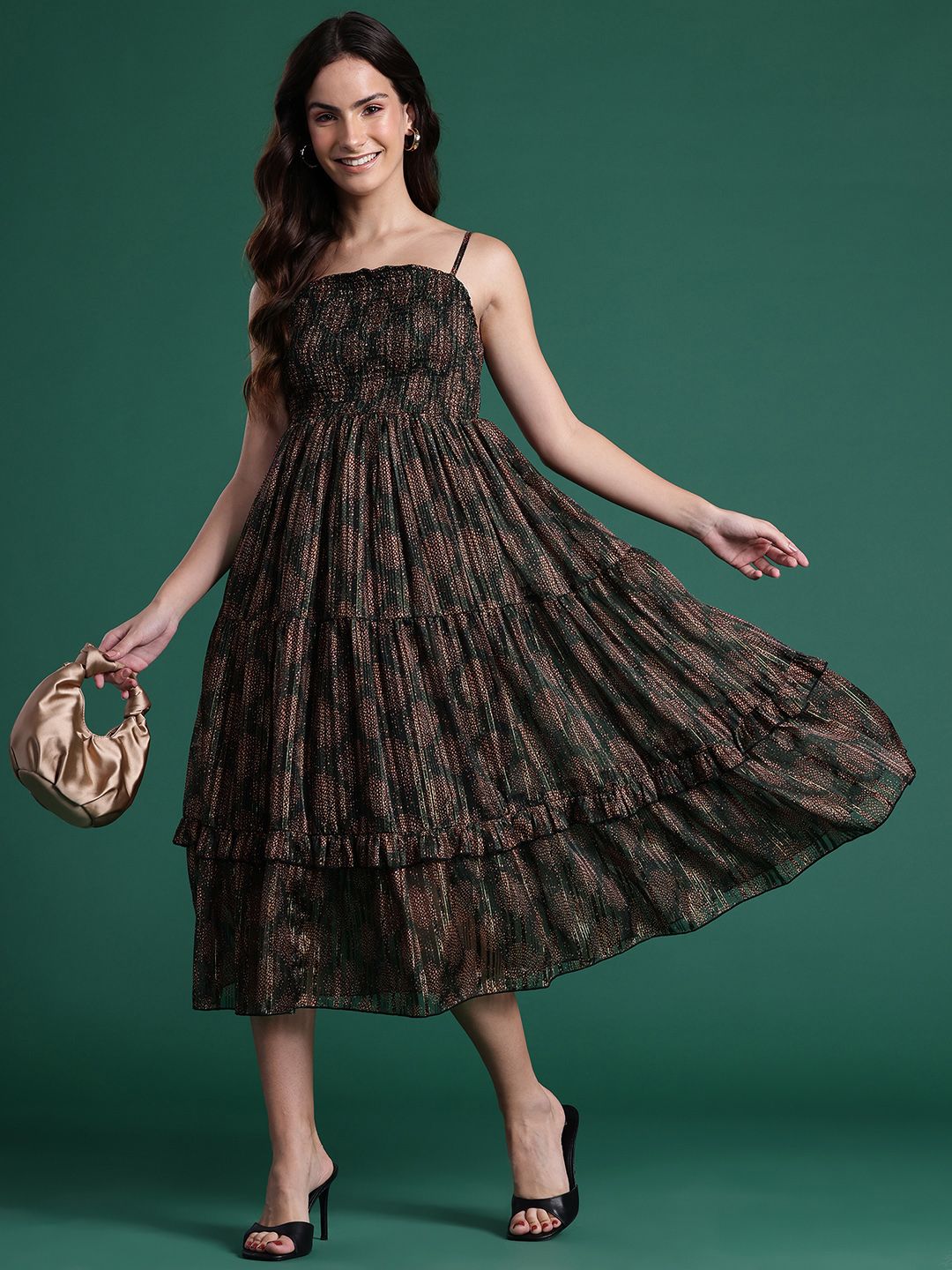 Dressberry dicetak pakaian midi A-line