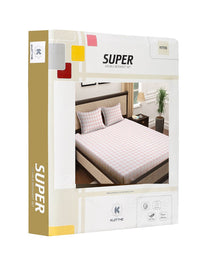 KLOTTHE Book Fold White Checked Polycotton 300 TC Fitted King Fine Bedsheet with 2 Pillow Covers-98 x 87 inches
