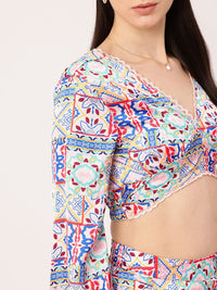 DressBerry Bohemian Bliss Ethnic Motifs Printed Satin Finish Crop Top With Shorts