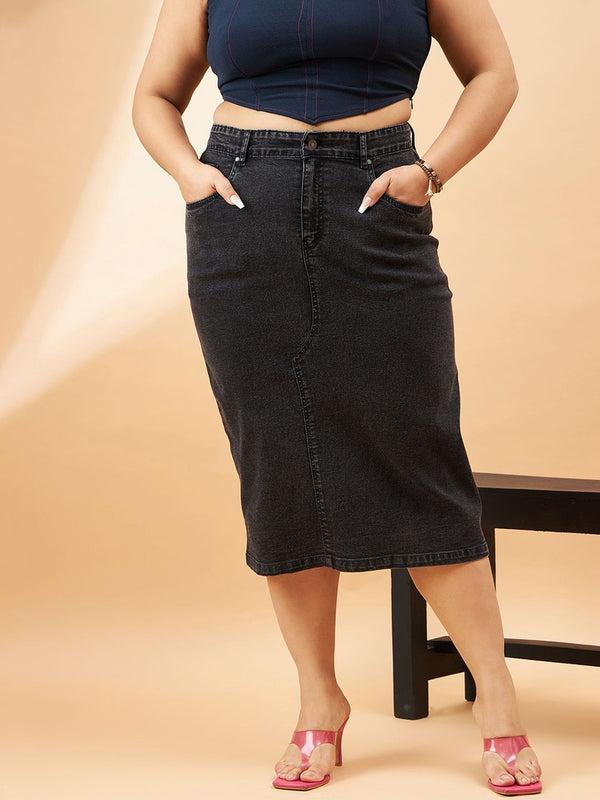 SASSAFRAS Curve Plus Size Midi A-Line Skirt