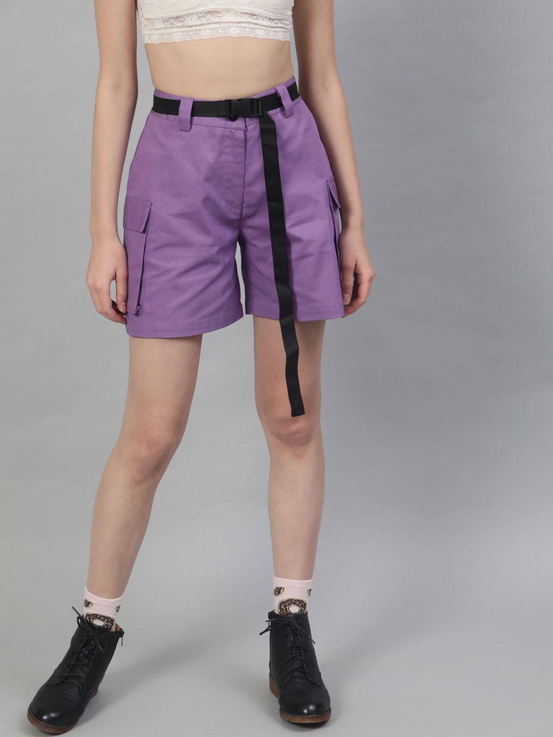 STREET 9 Women Lavender Solid Regular Fit Sports Shorts