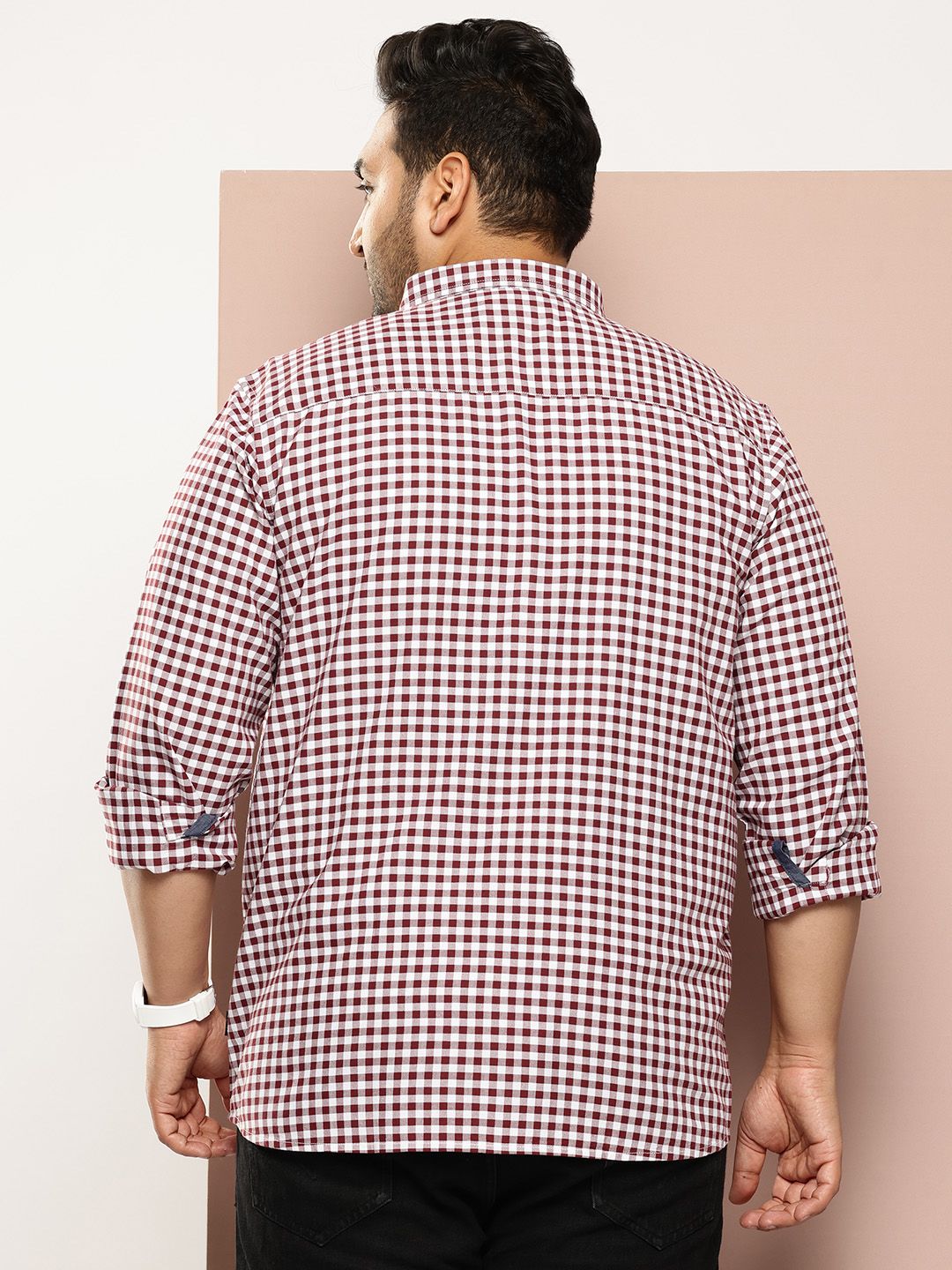 Thomas Scott Men Classic Slim Fit Gingham Checks Checked Casual Shirt