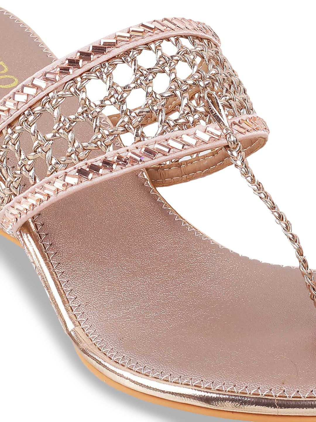 Metro Gold-Toned & Pink Embellished Wedge Sandals