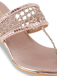 Metro Gold-Toned & Pink Embellished Wedge Sandals