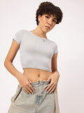 DressBerry Staple Textured Ribbed Crop T-shirt