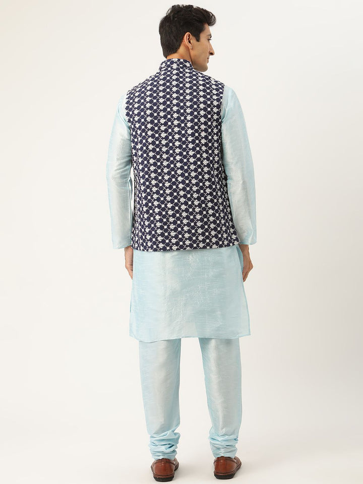 SOJANYA Kurta Solid Lelaki Hitam & Oren dengan Jaket Churidar & Nehru