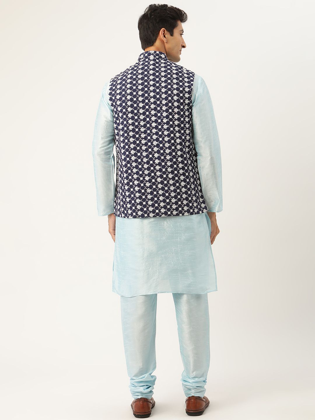 SOJANYA Kurta Solid Lelaki Hitam & Oren dengan Jaket Churidar & Nehru