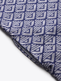 SOJANYA Men Off-White & Blue Cotton Geometric Printed Straight Kurta