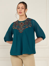 Antheaa Embroidered Chiffon A-Line Top
