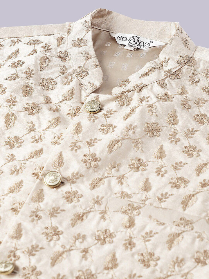 SOJANYA PLUS Ethnic Motifs Woven Design Kurta With Pyjamas & Nehru Jacket