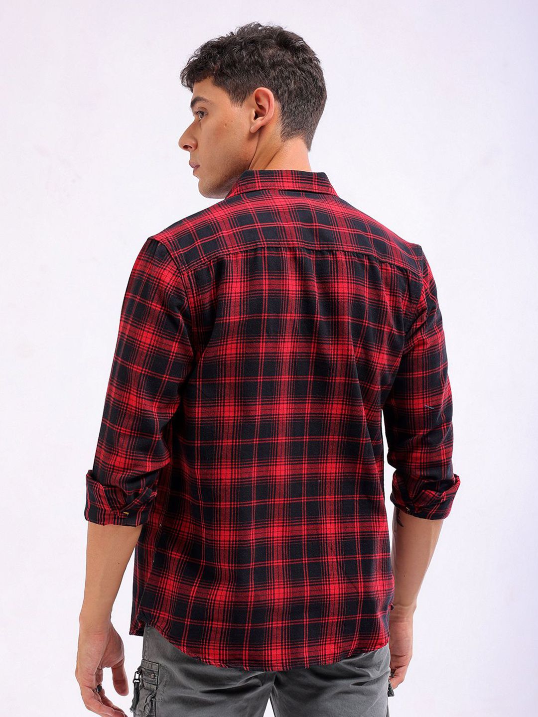 The Indian Garage Co Slim Fit Tartan Checked Spread Collar Casual Shirt