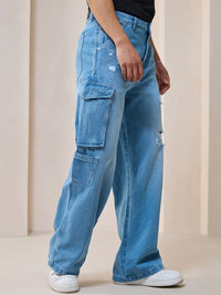 Bewakoof Straight Fit High-Rise Mildly Distressed Light Fade Organic Cotton Baggy Jeans