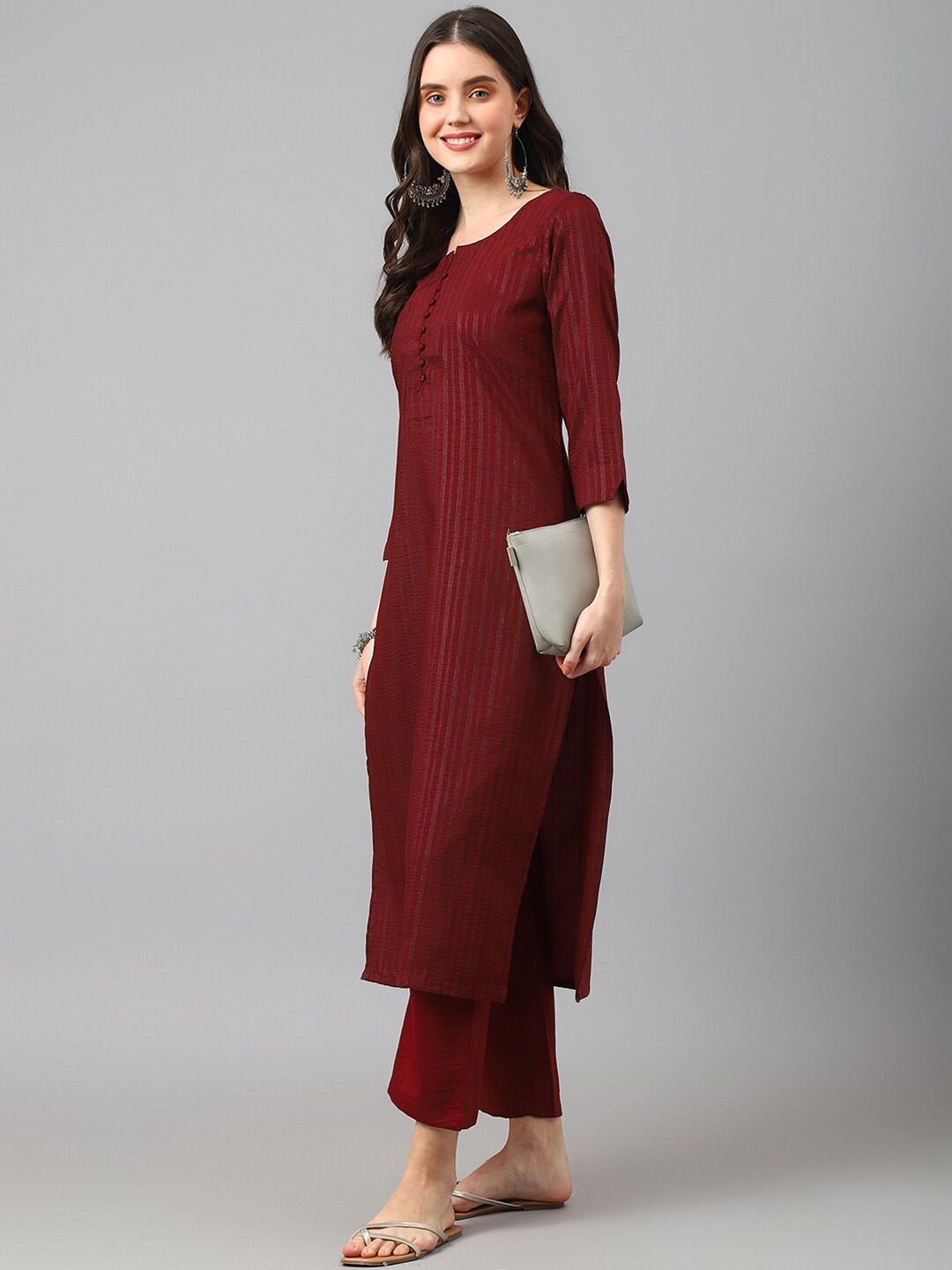 KALINI Striped Regular Thread Work Kurta with Palazzos