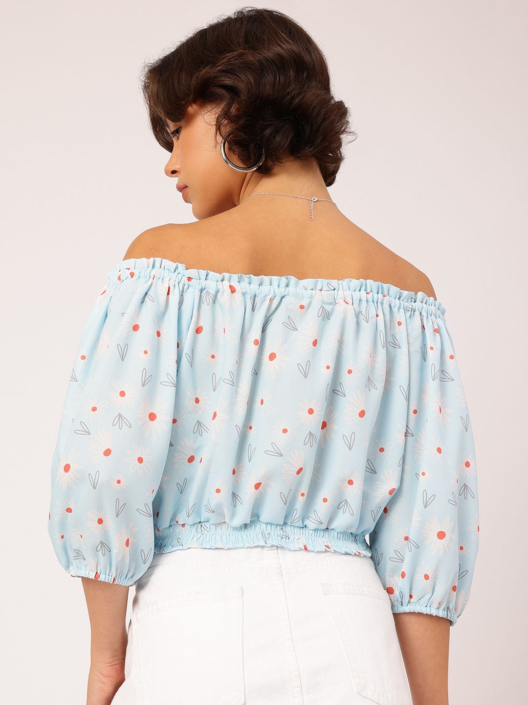 DressBerry Daisy Dreams Printed Off-Shoulder Blouson Crop Top