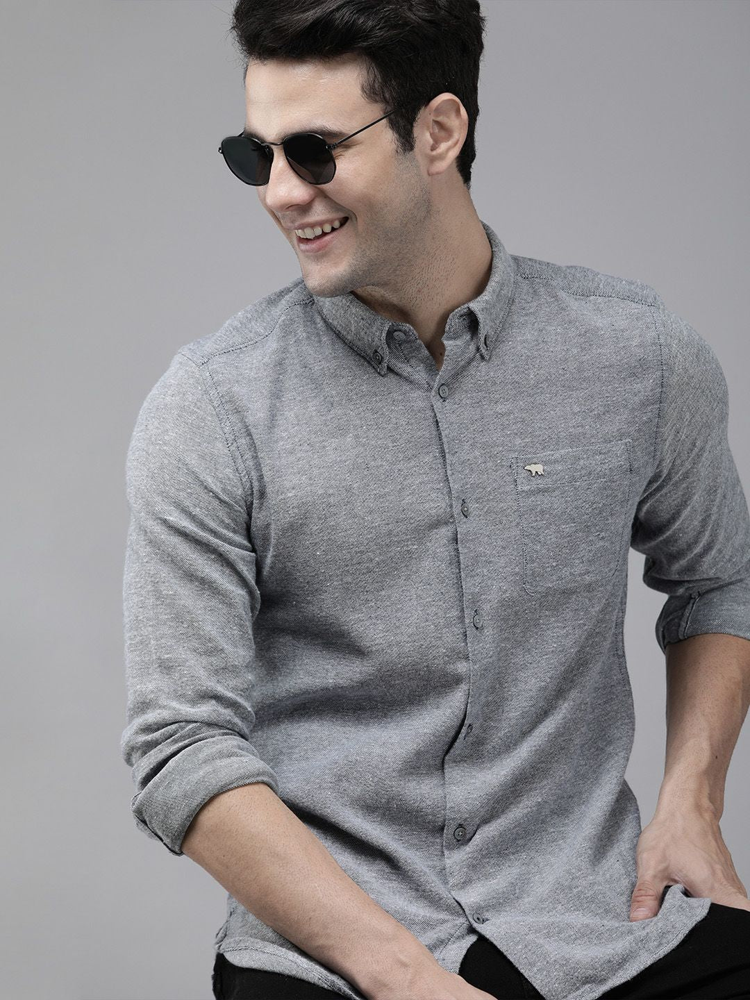 THE BEAR HOUSE Men Grey Slim Fit Casual Shirt