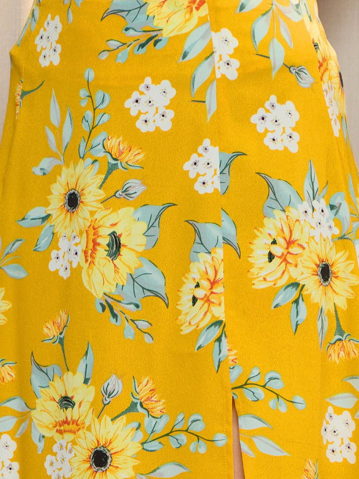 Berrylush Floral Printed High Rise A-Line Midi Skirt