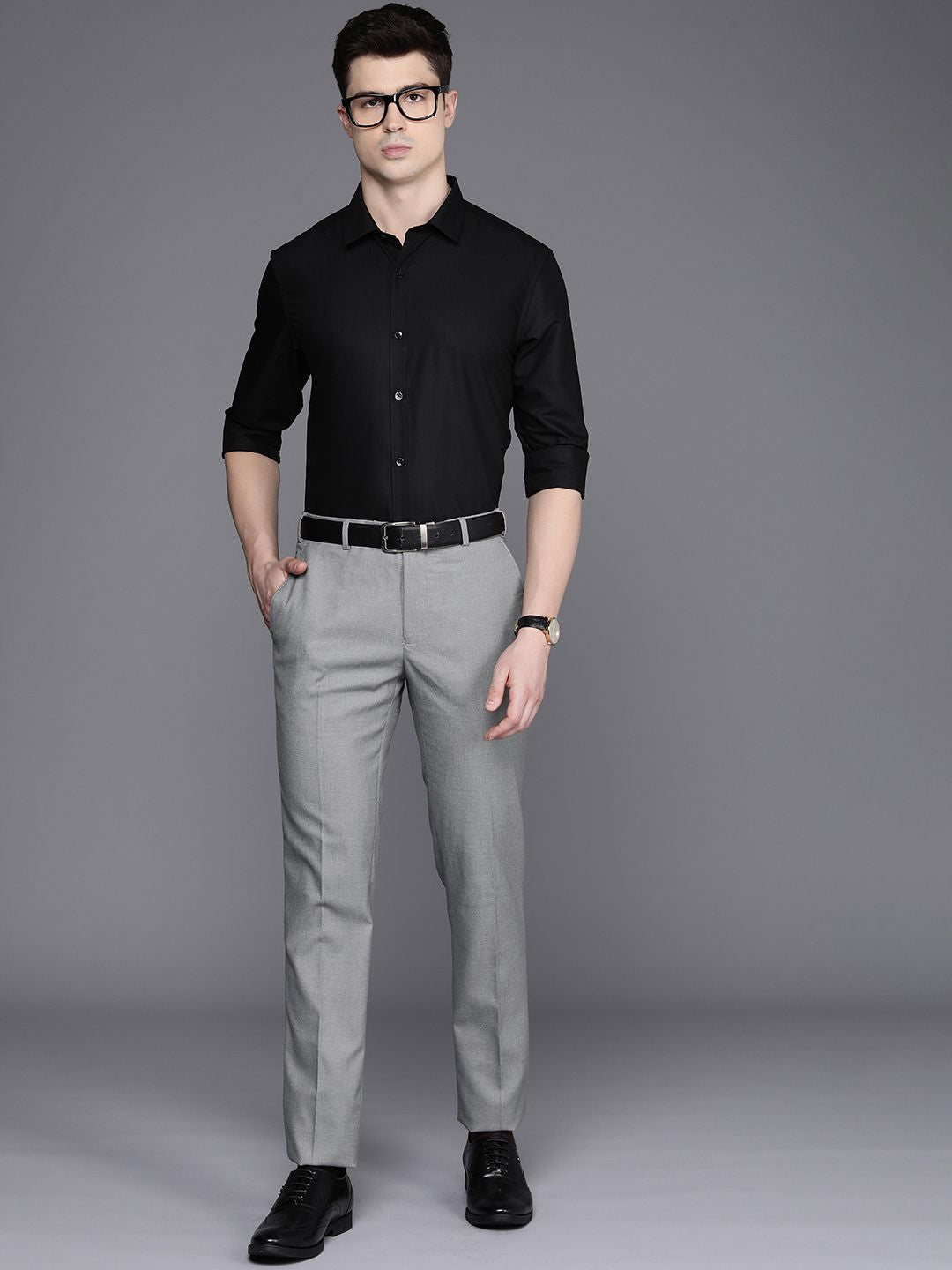 Raymond Men Textured Slim Fit Formal Trousers