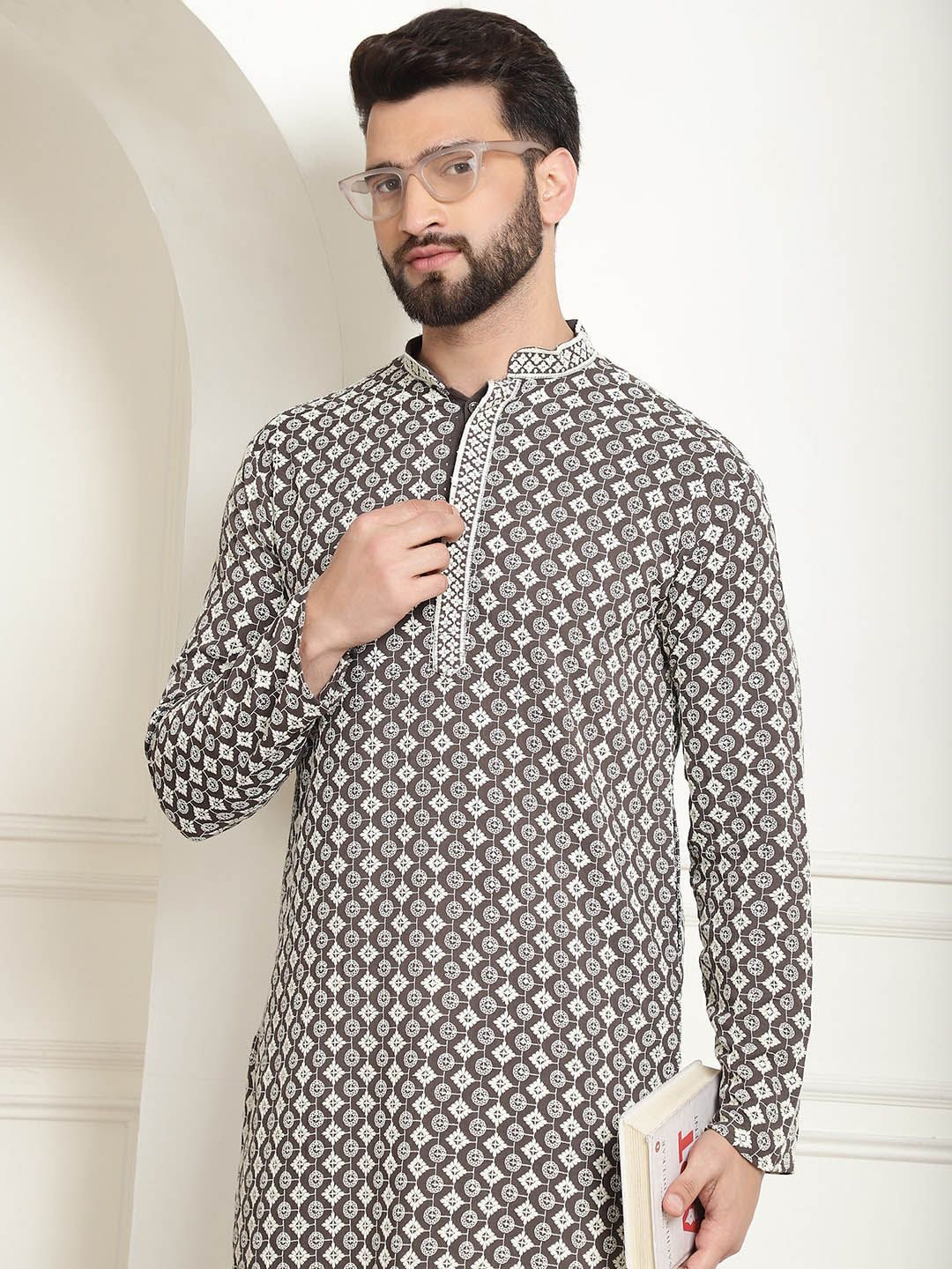 SOJANYA Benang Sulam Bunga Berfungsi Kurta Kapas Tulen Lurus dengan Churidar