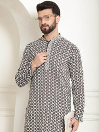 SOJANYA Benang Sulam Bunga Berfungsi Kurta Kapas Tulen Lurus dengan Churidar