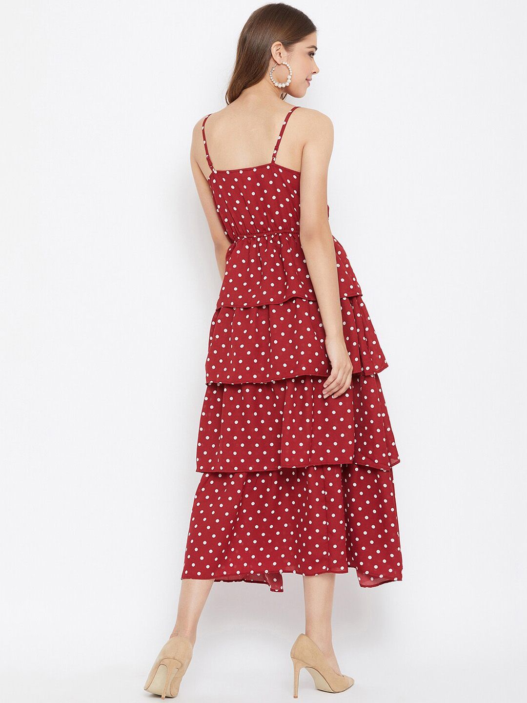 Berrylush Women Red Polka Dot Printed Fit and Flare Dress
