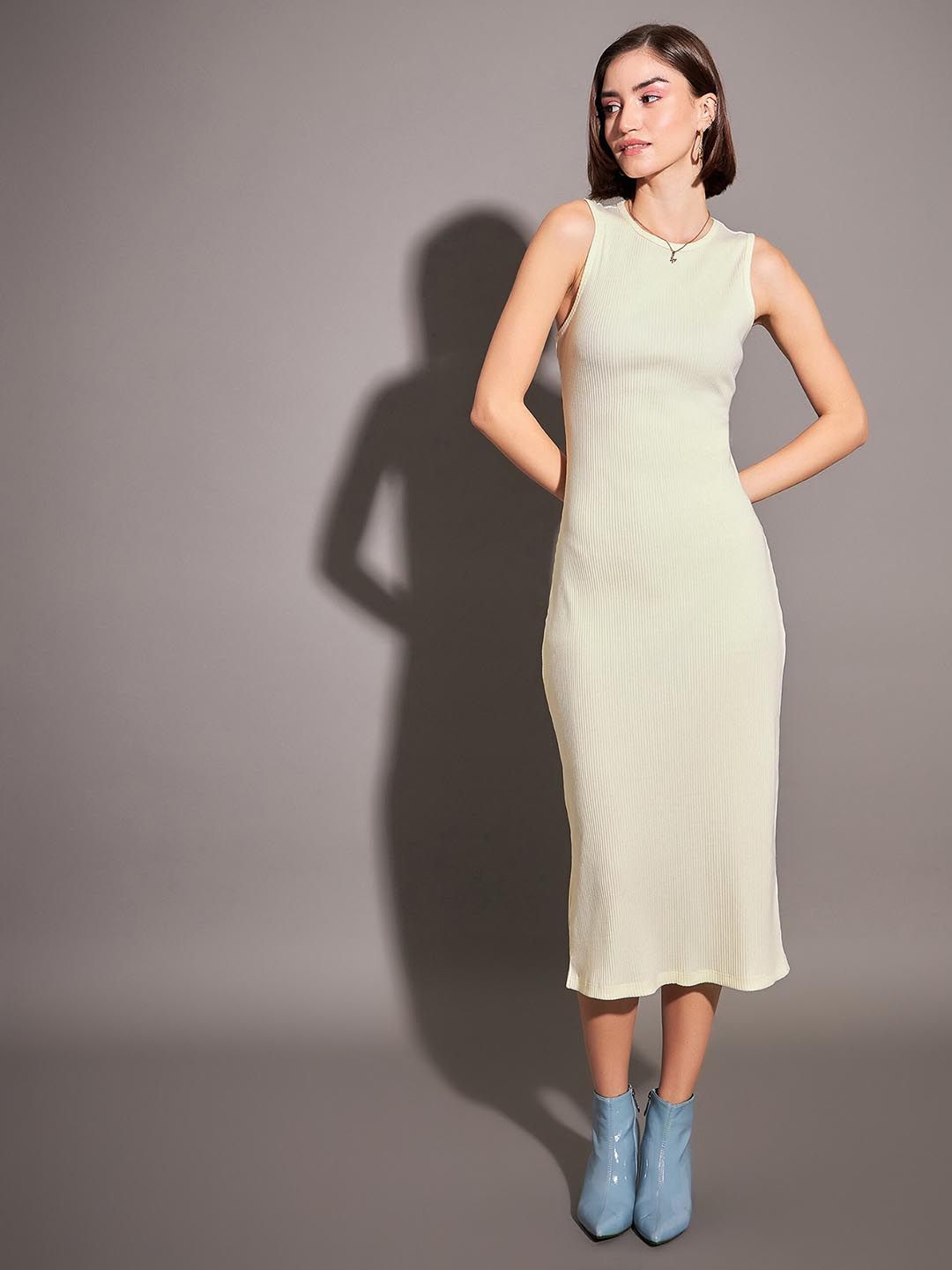 SASSAFRAS Sleeveless Ribbed Bodycon Midi Dress