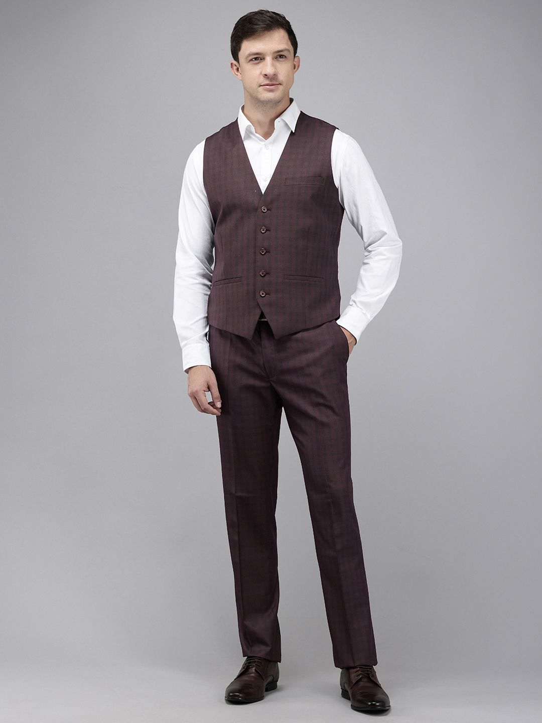 Park Avenue Super Slim Fit Checked 3 Piece Formal Suit