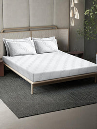 KLOTTHE Off White Printed Flat 400TC Pure Cotton Super King Bedsheet & 4 Pillow Covers