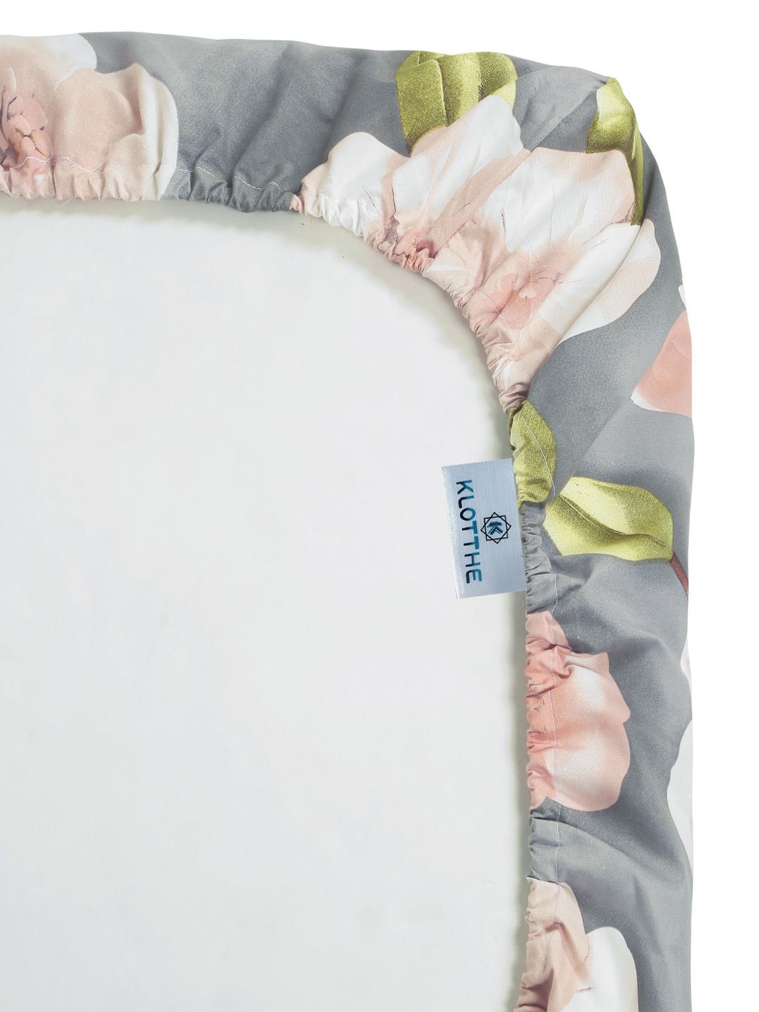 KLOTTHE Grey Floral Fitted 300TC King Superfine 7D Cadar & 2 Sarung Bantal-2.50mx2.25m