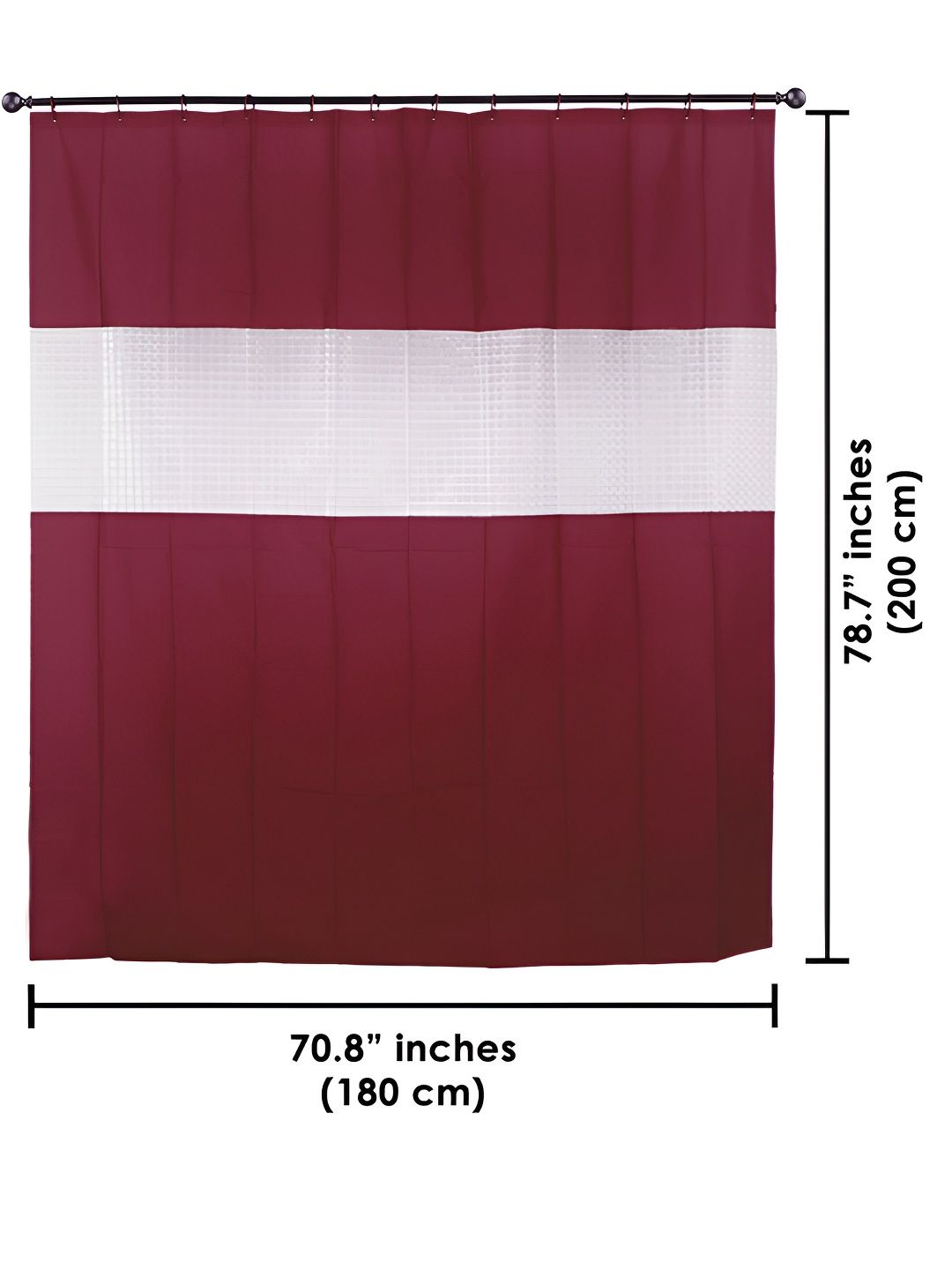 Story@home Maroon & White Shower Curtains With 12 Rings