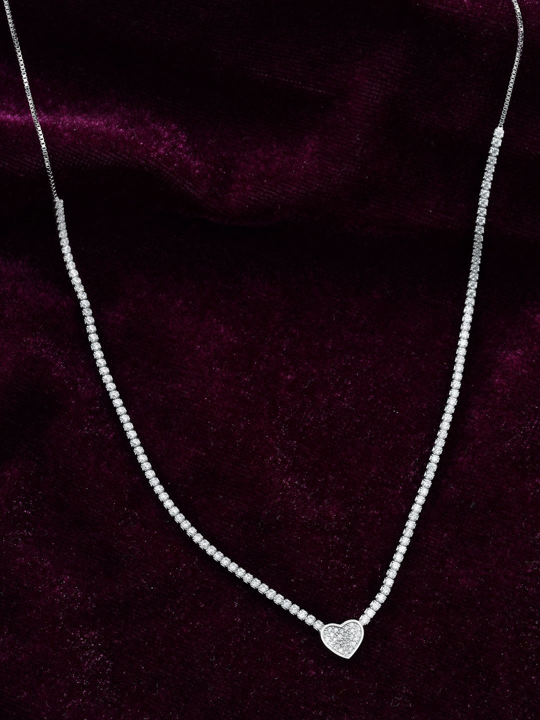 PANASH 925 Sterling Silver Rhodium-Plated CZ-Studded Heart Necklace