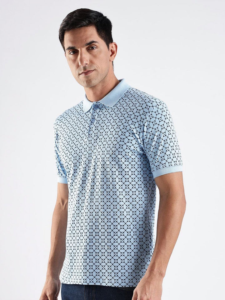 ADRO Geometric Printed Polo Collar Regular Fit Cotton T-shirt