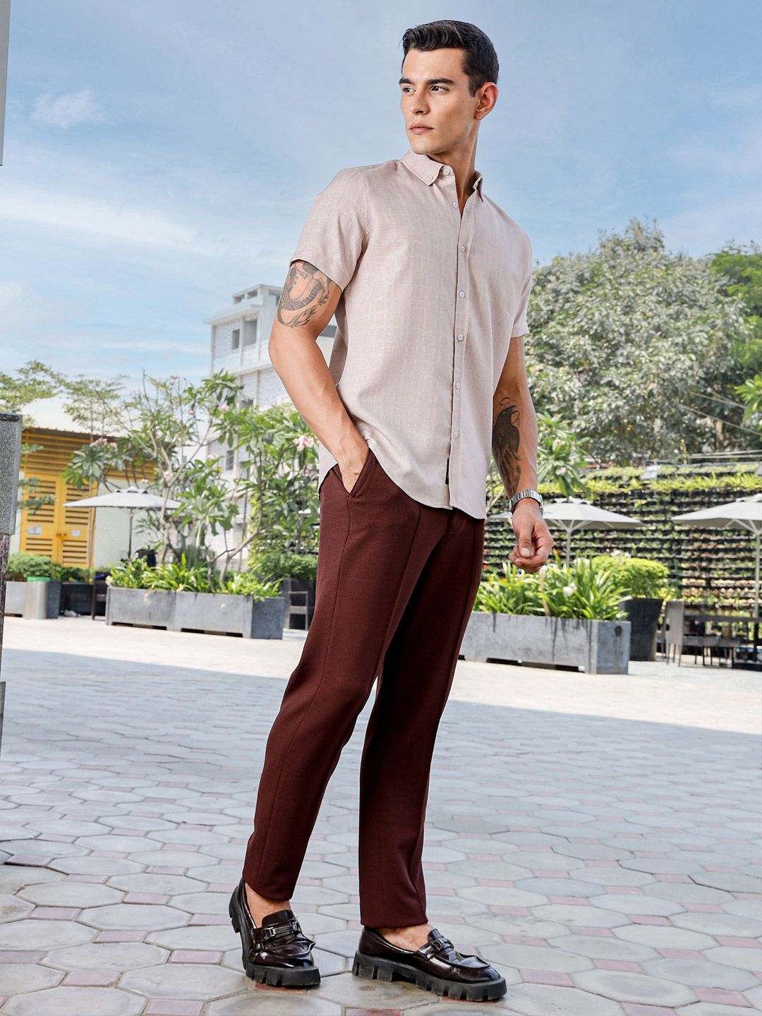 Thomas Scott Men Premium Fit Button-Down Collar Textured Casual Shirt
