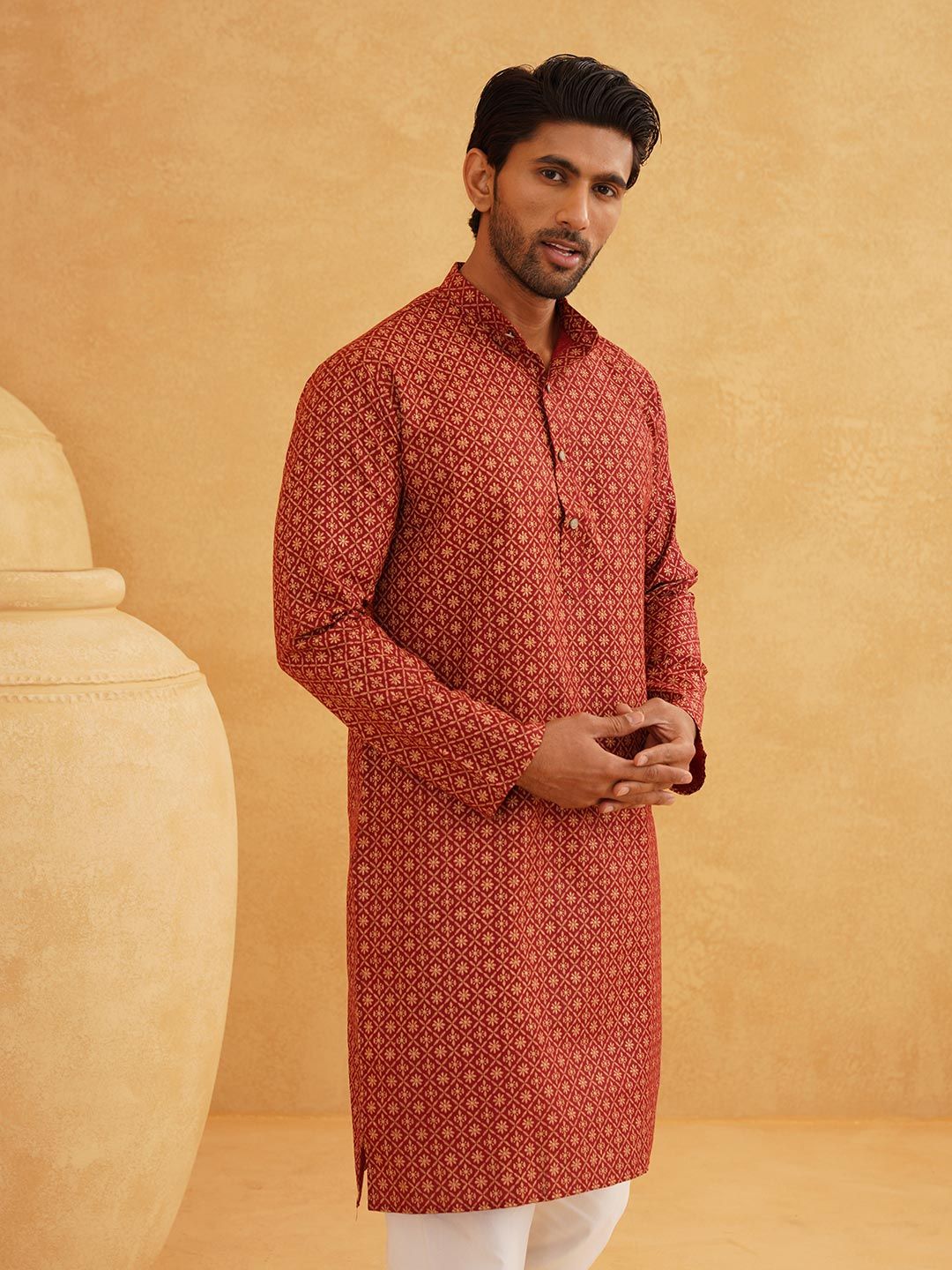 SOJANYA Ethnic Motifs Printed Mandarin Collar Cotton Linen Kurta