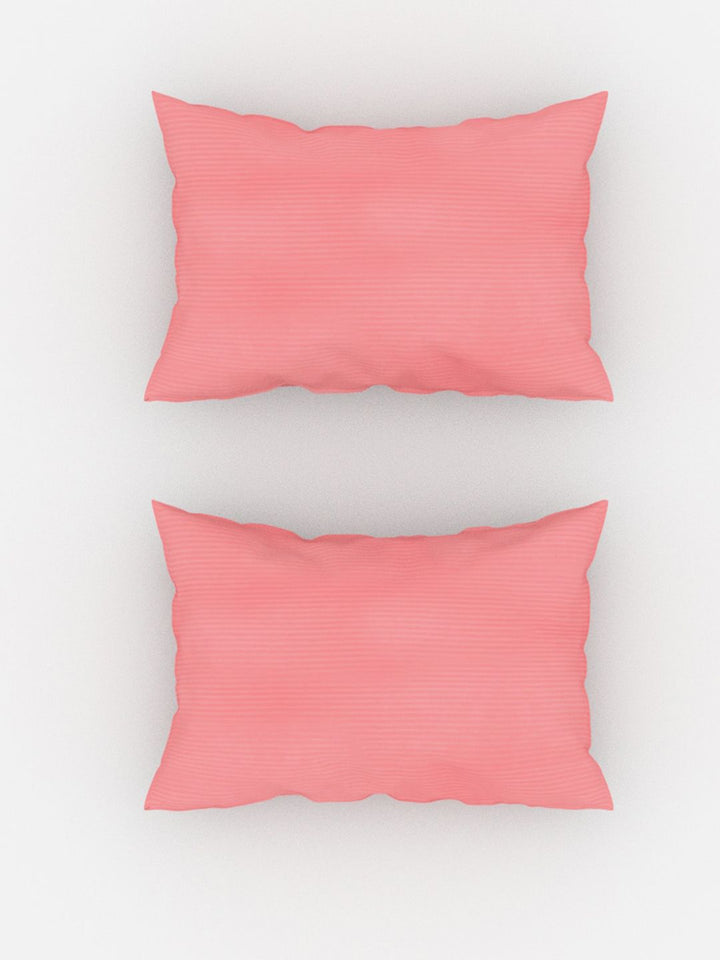 TEAL BY CHUMBAK Rose Gold Striped Satin 210 TC Queen Bedsheet with 2 Pillow Covers