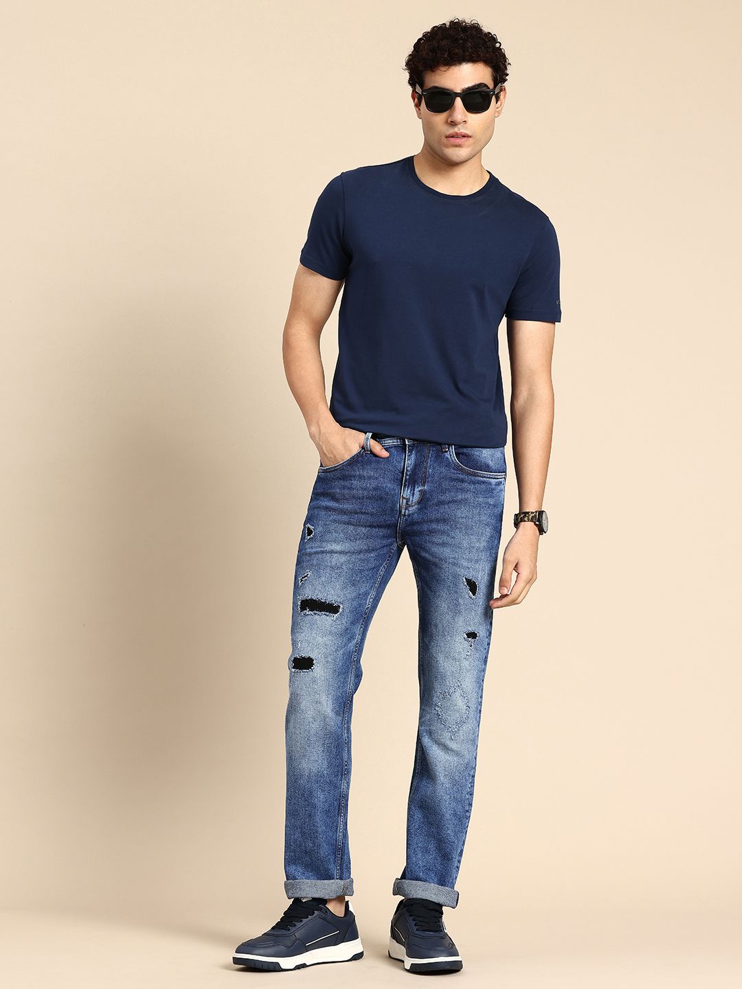 Being Human Men Krypton Straight Fit Low Distress Heavy Fade Stretchable Jeans