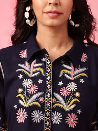 Anouk Navy Blue Embroidered Top With Trousers Co-Ords