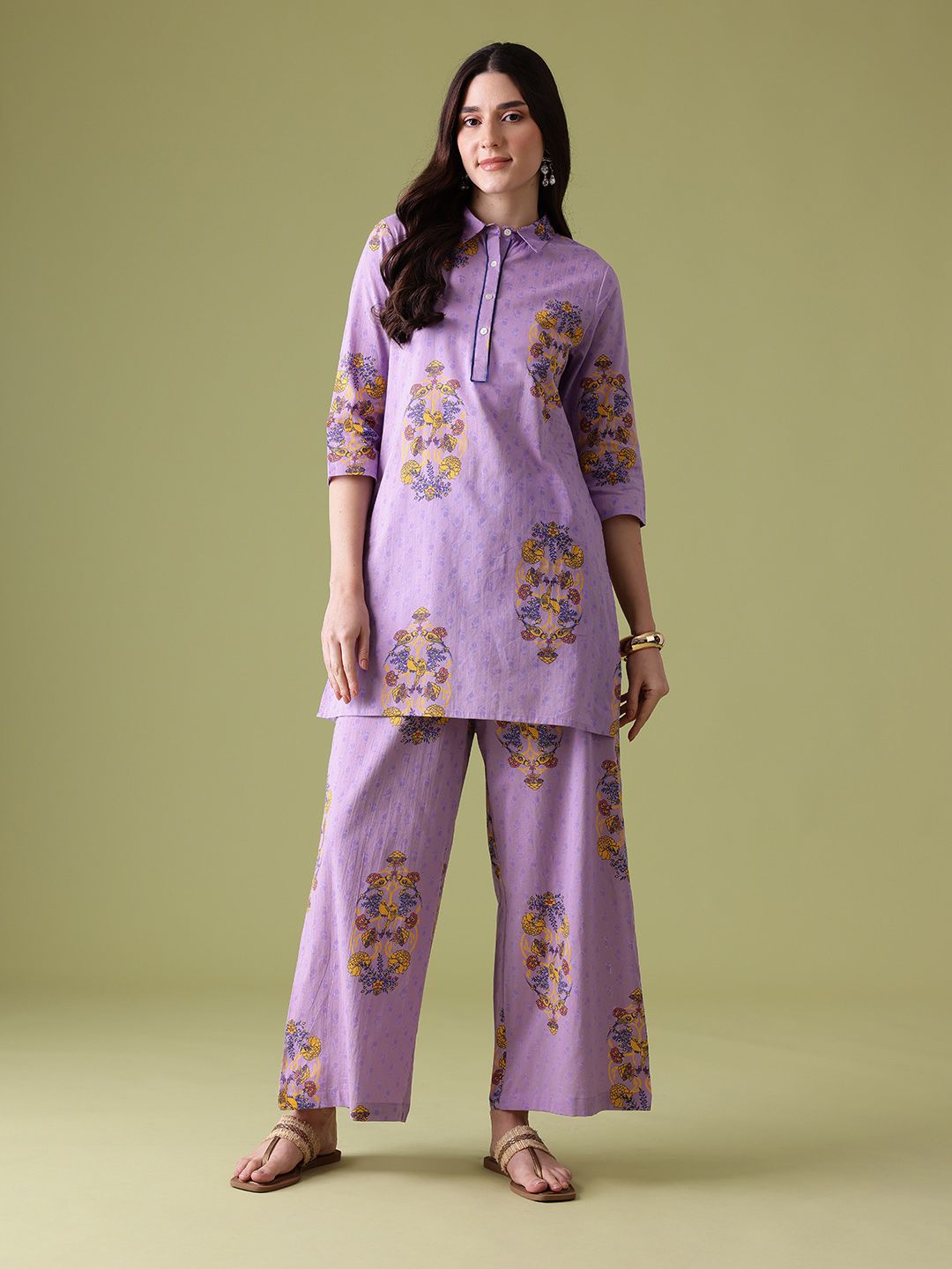 Anouk Floral Print Cotton Kurta with Palazzos