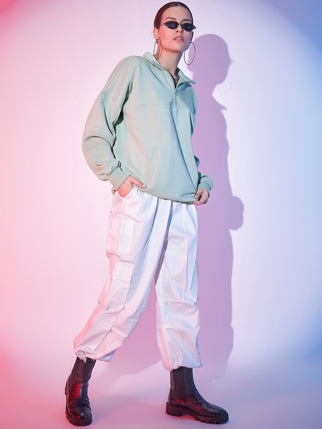 STREET 9 Typography Printed Mock Collar Half Zipper Fleece & Cotton Pullover Sweatshirt