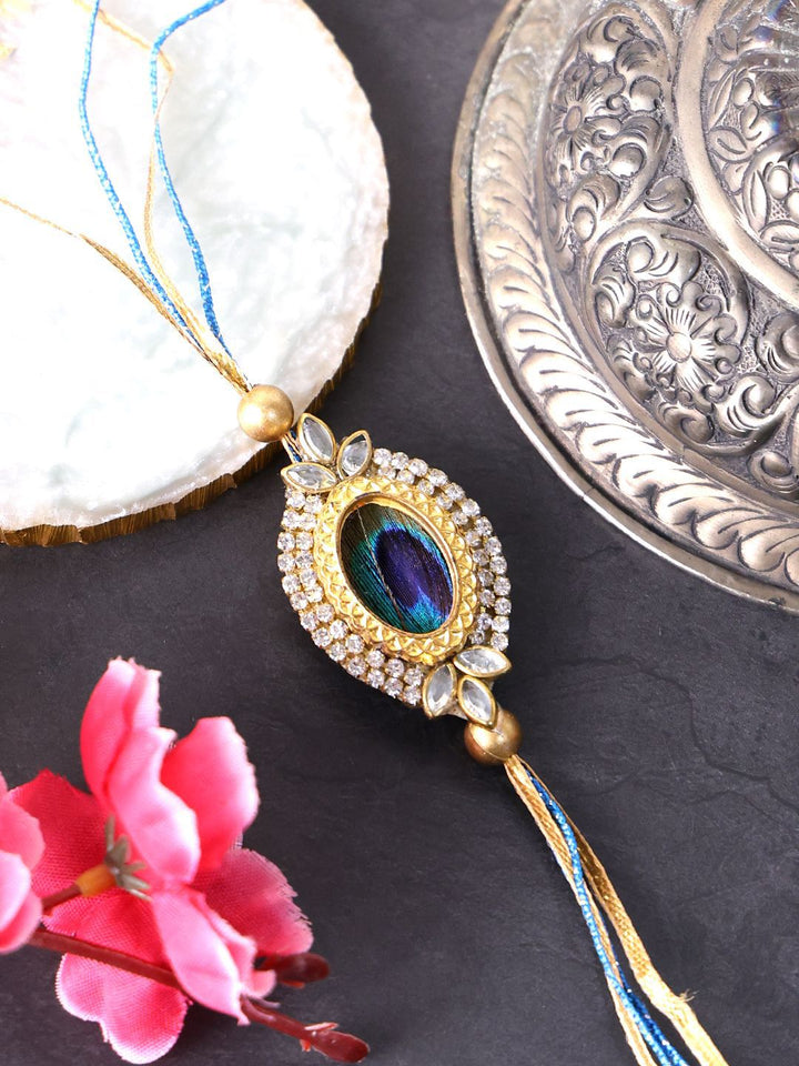 PANASH Gold Plated Beaded & Stone Studded Rakhis With Roli Chawal