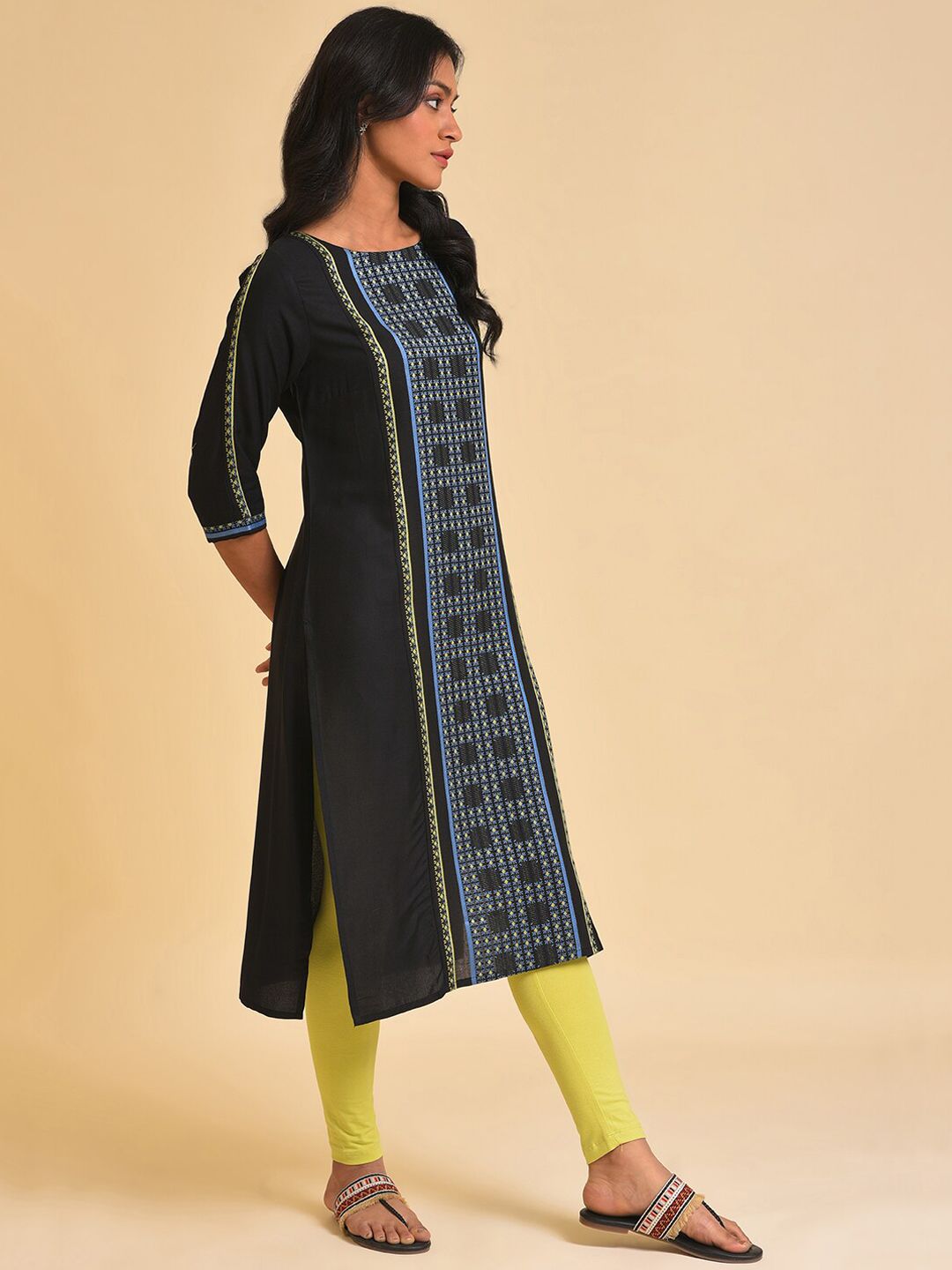 W Black Woven Design Regular Kurta with Leggings