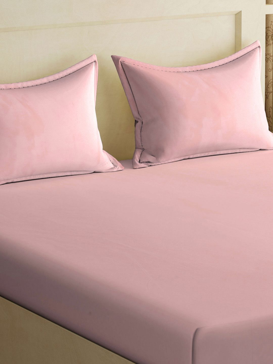 KLOTTHE Pink Polycotton Skin-Friendly 300 TC King Bedsheet with 2 Pillow Covers-98 x 89 inches