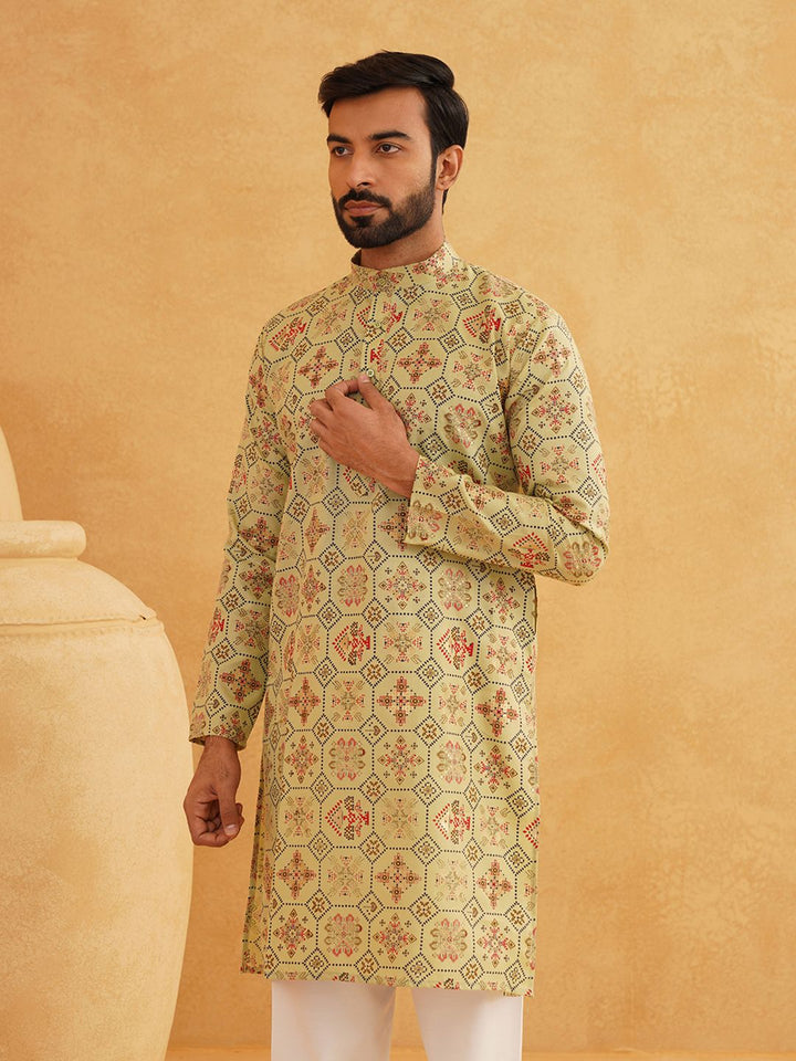 SOJANYA Ethnic Motifs Printed Regular Cotton Linen Kurta With Pyjama