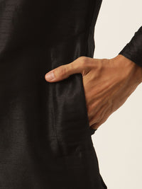 SOJANYA Men Black & Sea Green Solid Kurta with Churidar & Nehru Jacket