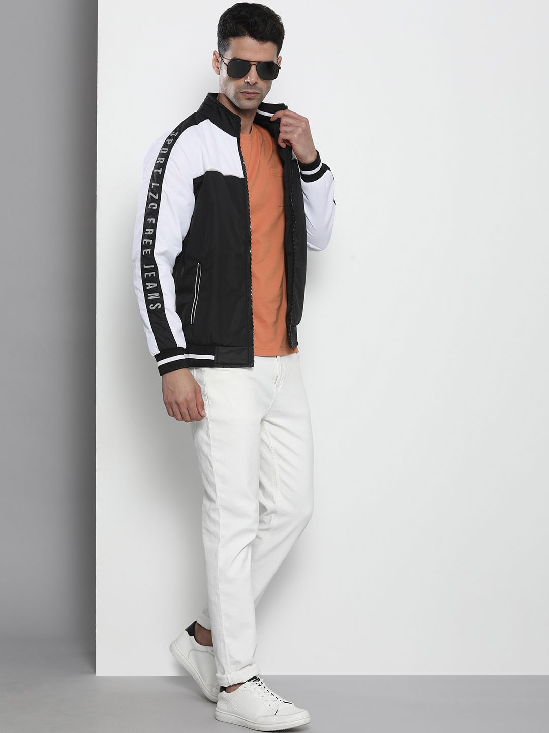 The Indian Garage Co Men Slim Fit Colourblock Zip-Front Bomber Jacket