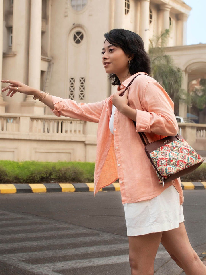 ZOUK Ethnic Motifs Printed Structured Sling Bag