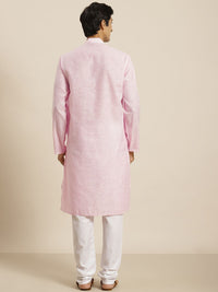 SOJANYA Men Pink & White Striped Cotton Straight Kurta